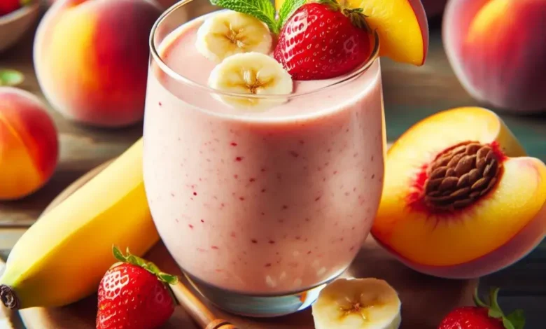 Peach Banana Strawberry Smoothie Recipe peach smoothie