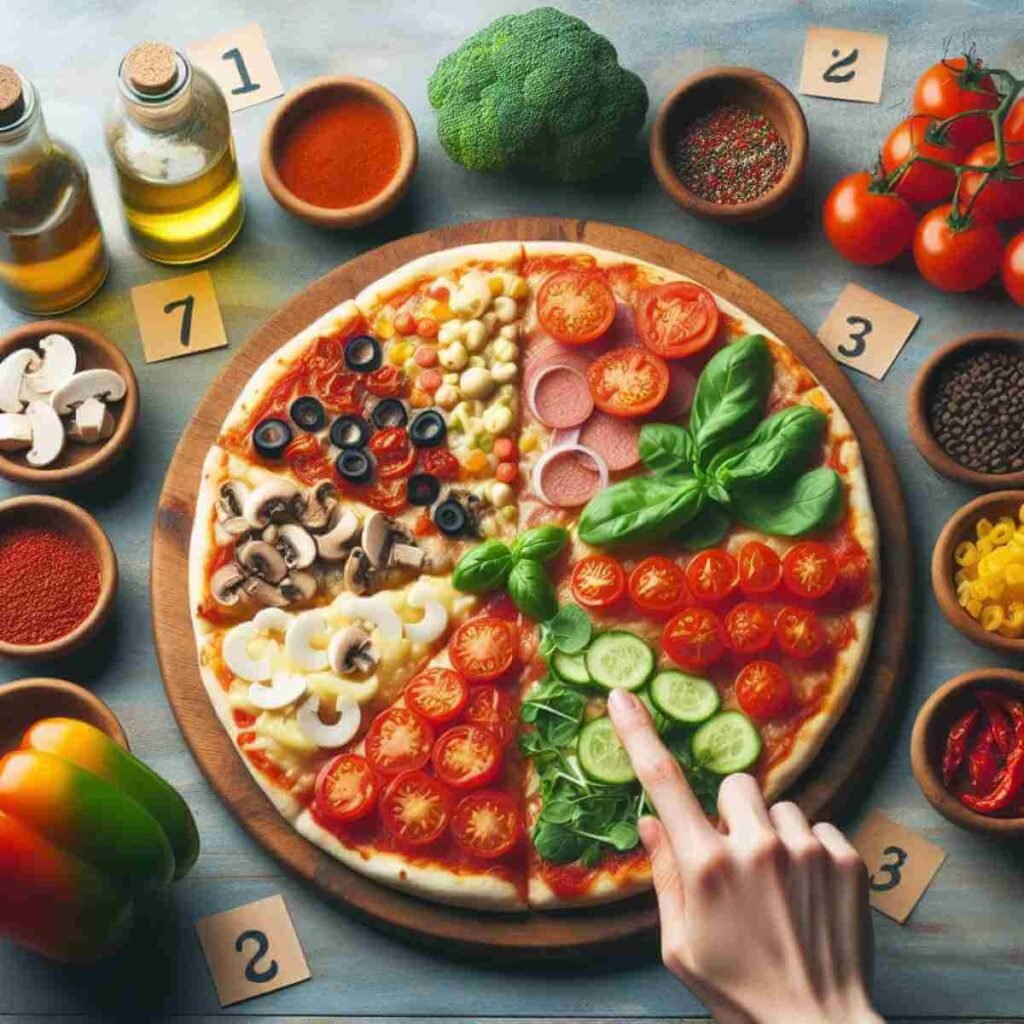 Choosing the right toppings for a vegan pizza.