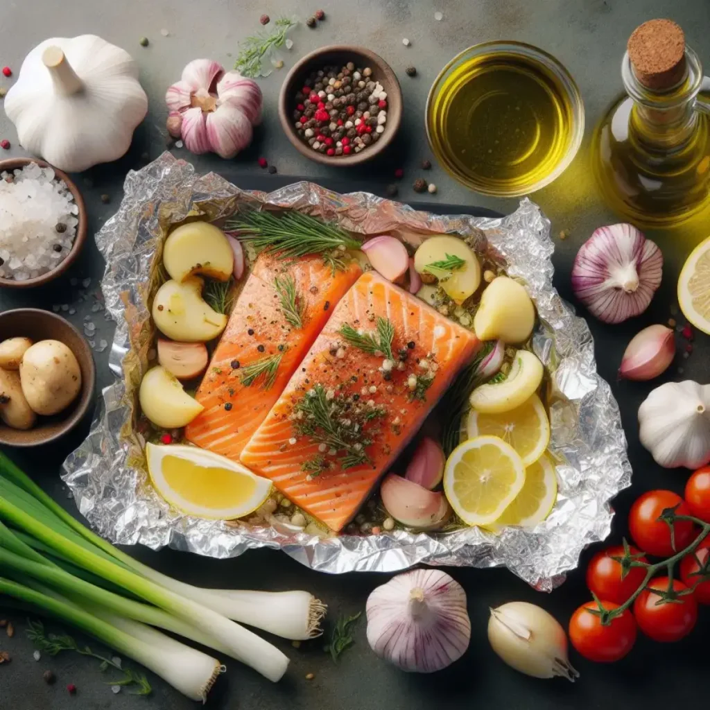 Ingredients for Garlic Butter Salmon Foil Packets